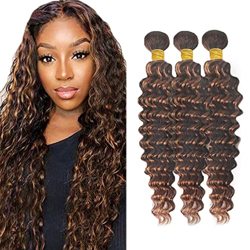 Brown Deep Wave Human Hair Bundles 4/30 Color 16 Inch