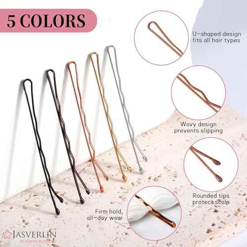 2" 250 Pcs Bobby Pins Black Brown Blonde Silver Kit Set, Hair Pins for Buns Decorative Bulk Curved Secure Hold Updo Hair Styling Accessories Women Girls (5cm)