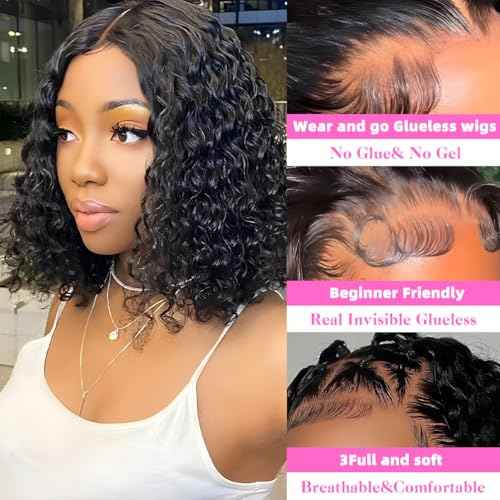 ISWEET HD Glueless Wigs Human Hair Pre Plucked Pre Cut Bob 4x4, 8 Inch Burgundy 210% Density Hairline Curly Bob Wig Human Hair, Wear and Go Deep Wave Lace Front Wigs Human Hair for Black Women