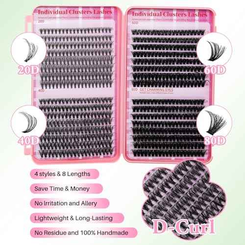 Lash Clusters 4 Style DIY Lashes Clusters Eyelash Clusters False Eyelashes Cluster Eyelash Extensions Wispy Lash Clusters Natural Cluster Lashes(640pcs 20D+40D+60D+80D,9-16mm)