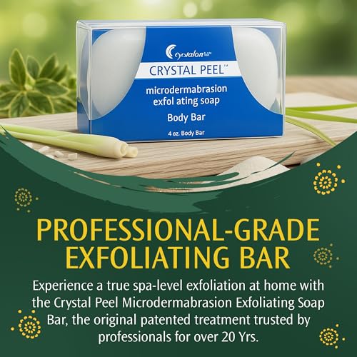 Exfoliating Bar Soap for Men & Women, Crystal Peel Luxury Microdermabrasion Hydrating & Exfoliating Body Soap Bar, Solid Magnesium Mineral Scrub for Buffing Away Dirt & Oil Smooths Skin Lemongrass 4oz