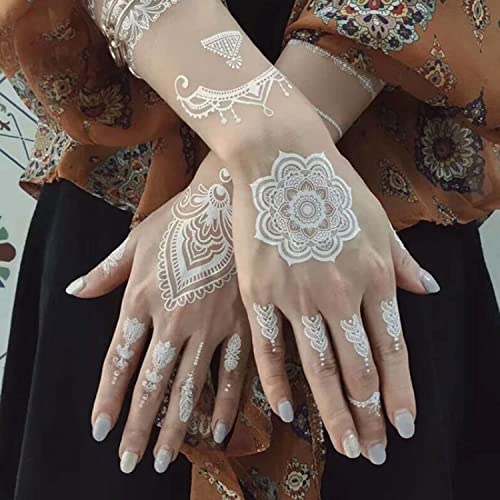White Henna Temporary Tattoos - 6 Sheets Lace Mandala Flower Body Art