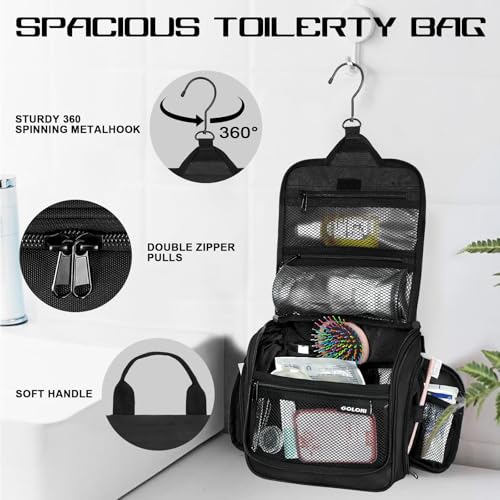 Goloni Hanging Toiletry Bag, 10 Compartments, 360° Rotating Hook