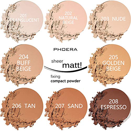 2 Pack PHOERA Matte Face Powder, Control Oil Brighten Skin Color Cover Blemish Makeup Face Setting Setting Powder Foundation¡£(204- Buff Beige)