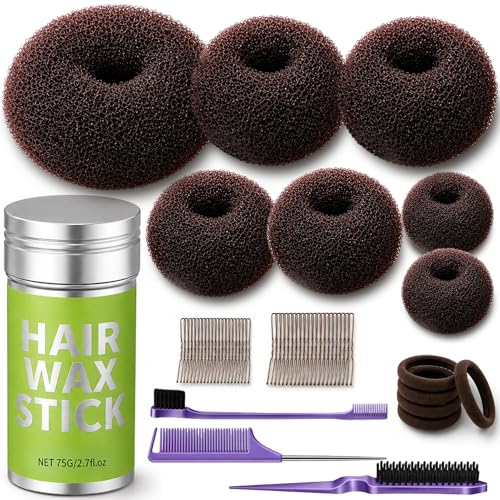 7-Pc Brown Hair Bun Maker Set w/ 4 Sizes & Bobby Pins