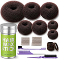 7-Pc Brown Hair Bun Maker Set w/ 4 Sizes & Bobby Pins