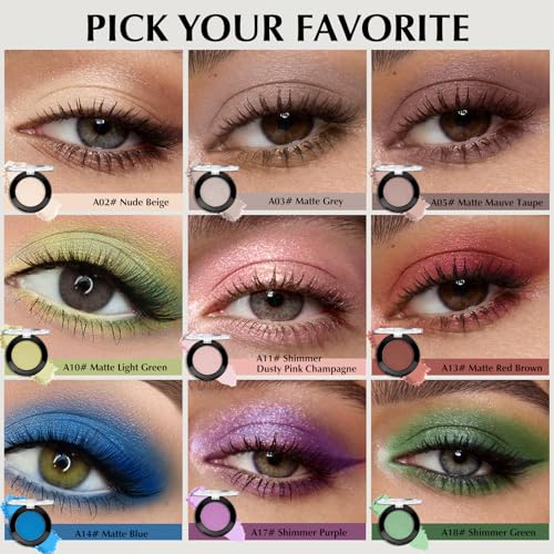 Green Eyeshadow Palette, Mini Shimmer Eye Shadow for Older Women, High Pigmented Pressed Powder Glitter Neutral Eyeshadow Palette, Long Lasting Single Monochrome Eye Highlighter Makeup