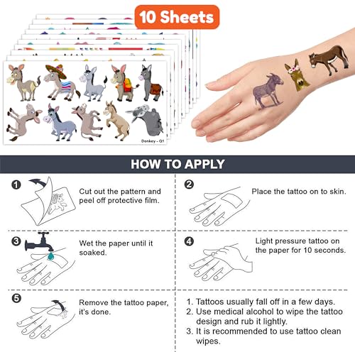 100 PCS Farm Animal Temporary Tattoos for Kids