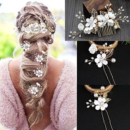 5 PC Bridal Wedding Hair Pins & Comb with Pearls