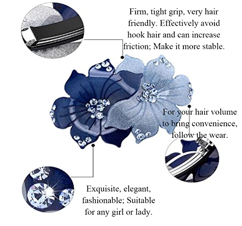 AKOAK 1 Pack Blue Plastic Flower Disc Hairpin, Acrylic Rhinestone Spring Clip, for Women/Girls Headwear, Non-slip/Firm/Simple (Blue)