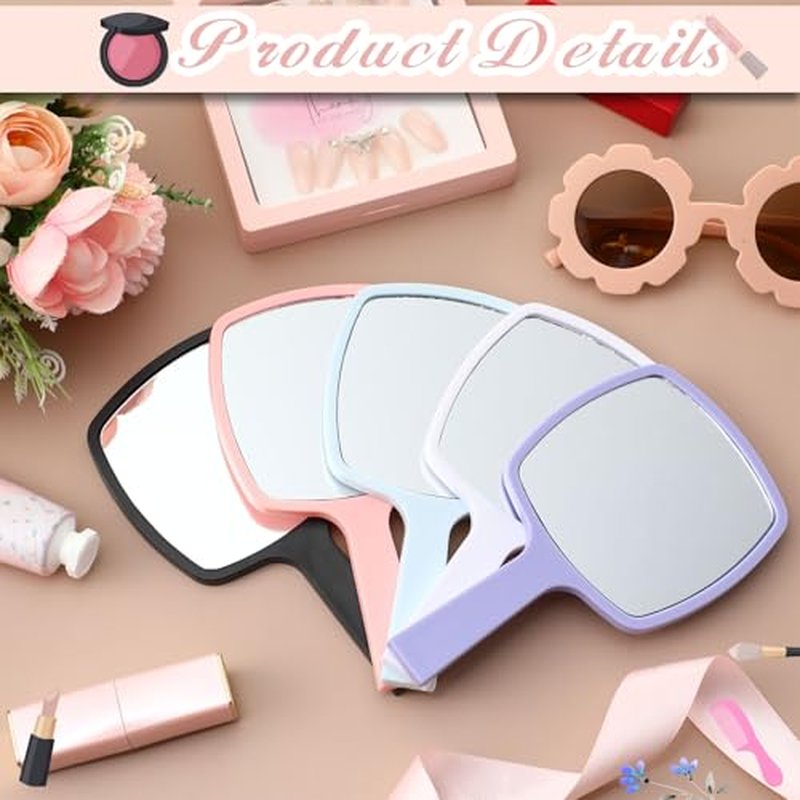 50 Pcs Hand Mirrors Bulk Small Handheld Mirrors with Handle 6.3 x 3.54 Inch Travel Makeup Tools Portable Vanity Glass for Bathroom Home Barber Salon Camping Gifts for Women (Multicolor)