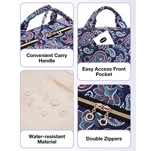 BAGSMART Toiletry Bag Travel Bag with Hanging Hook, Water-resistant Makeup Cosmetic Bag Travel Organizer for Accessories, Shampoo, Full Sized Container, Toiletries (Red Paisley, Large)