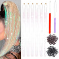 HENSLEELY Fairy Hair Tinsel Kit with Tools 48 Inch White - 6 Pcs, 1200 Strands
