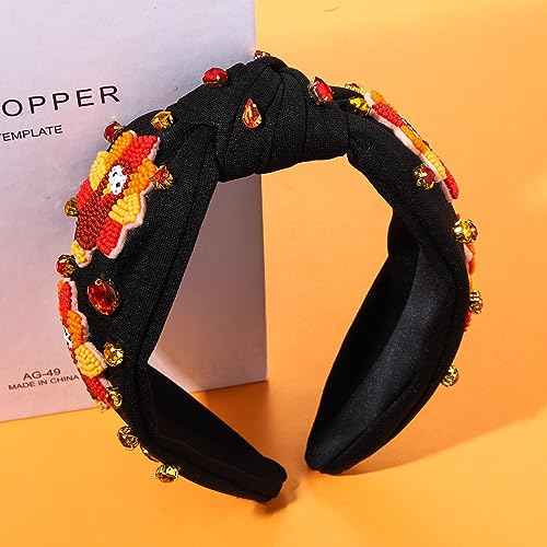 boderier Thanksgiving Headband Beaded Turkey Headband Jeweled Crystal Knotted Headbands for Women Thanksgiving Fall Costume Outfit Accessory Gift (Turkey)