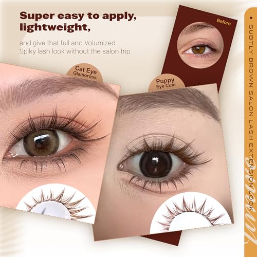 JIMIRE Brown Manga Cluster Lashes D - Natural Wispy Fake Eyelashes 10-16MM