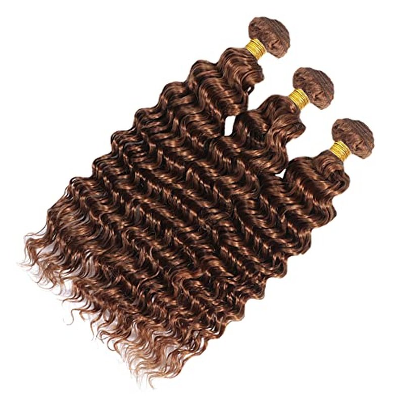 #30 Brown Deep Wave Hair Bundles 3pcs 22-26 Inch Virgin
