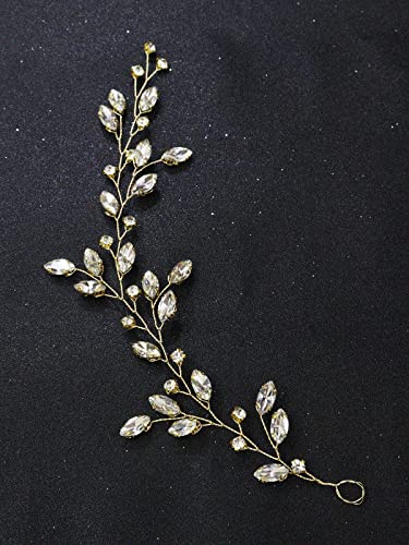 Brihasory Rhinestone Headband and Bridal Hair Clip Wedding Hair Pins Accessories for Brides Handmade Bridal Headpieces Set Prom Hair Pieces for Women and Girls Bridesmaid Gifts(Gold Headband)