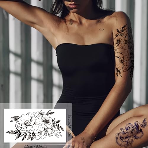 11 Sheets Tribal Black Realistic Temporary Tattoos For Women Girls, Waterproof Fake Tattoos Temporary Elephant Ganesha Lace Tattoo Kits, Lotus Mandala Flower Tatoo Sticker Neck Chest Arm Butterfly