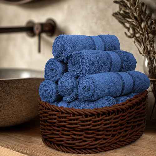 COTTON CRAFT Ultra Soft Washcloths - 12 Pack Luxury Washcloths - 100% Cotton Plush Absorbent 580 GSM Face Towels - Machine Washable Quick Dry Durable Wash Cloth Set - Bathroom Spa Gym Skincare - Blue