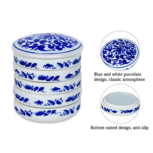 Fitlyiee 5-Tier Round Porcelain Watercolor Palette Tray with Flower Design
