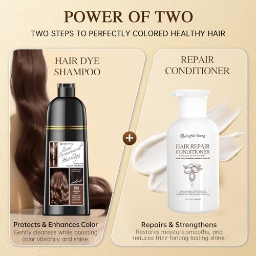 Joyful Young Chestnut Brown Hair Dye Shampoo 3-in-1 for Gray Coverage