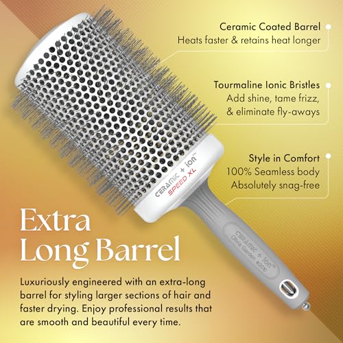 Olivia Garden Ceramic + Ion Speed XL - Extra-Long Round Thermal Hair Brush - Not Electrical - Professional Blowout Brush for Normal to Thick Hair