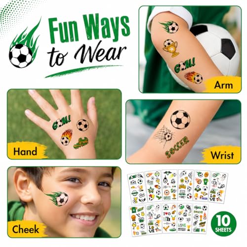 Soccer Temporary Tattoos - 10 Sheets 100+ Designs