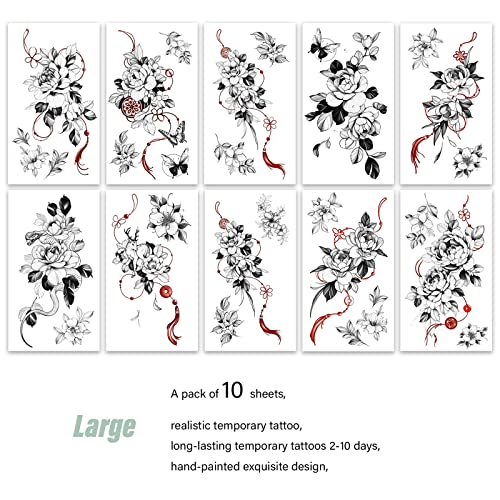 Large Floral Temporary Tattoo - 10 Designs Oriental