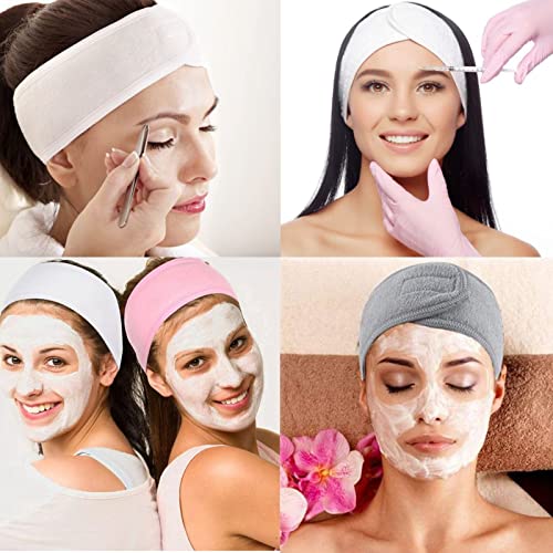 alileona Spa Facial Headband Adjustable Makeup Hair Band with Magic tape Shower Terry Cloth Headbands（Black,White,Gray