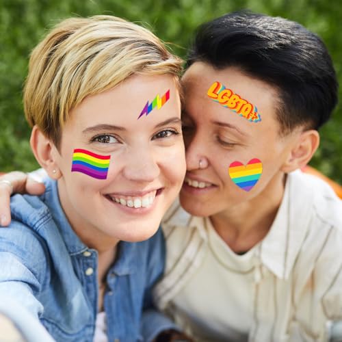 winthrop 240 Pcs LGBT Rainbow Flag Pride Temporary Tattoos, Individually Wrapped Safety Waterproof Tattoos, Best Choice for Pride Month Gay Birthday Party, 60 Designs