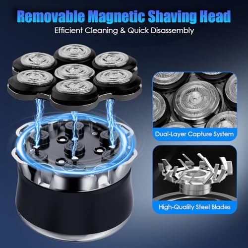 Head Shavers for Men Professional - 7D Bald Electric Razor, IPX7 Waterproof Wet & Dry Shaver with LED Display, USB-C Fast Charging Grooming Kit (Black)