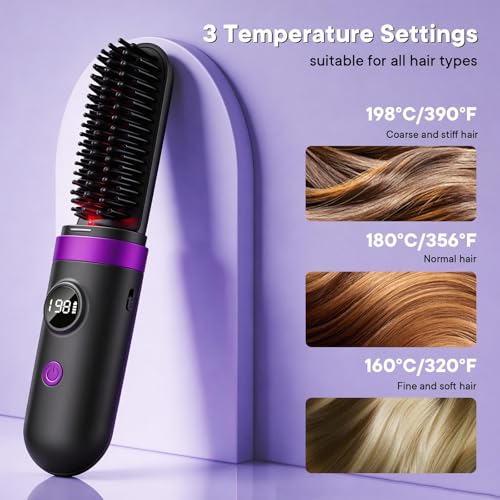 Cordless Hair Straightener Brush with Infrared & Ionic Technology