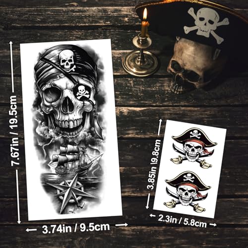 Pirate Temporary Tattoos, 77 Sheets Waterproof Fake Tattoos