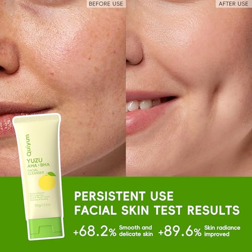 Yuzu AHA BHA Skincare Set for Teens & Young Women - 3.53oz Foaming Cleanser + 5 PCS Exfoliating Sheet Masks + 2.12oz Hydrating Gel Moisturizer | Gentle Exfoliation, Oil Control & Glowing Skin
