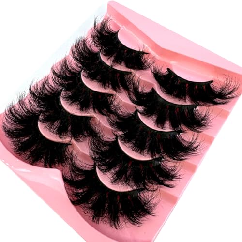 5-Pair Faux Mink Lashes 25mm Fluffy Dramatic False Eyelashes