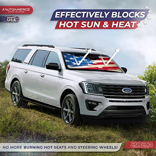 Autoamerics 1-Piece Windshield Sun Shade Gray Camo American Flag USA Design - Foldable Car Front Window Sunshade for Most Sedans SUV Truck - Blocks Max UV Rays and Keeps Your Vehicle Cool - Large