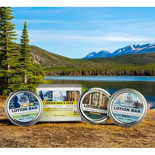 Avital's Apiaries National Park Inspired Lotion Bar 3-Pack ? Solid Cologne & Moisturizer ? Acadia, Glacier & Redwoods ? Natural Beeswax Travel Lotion Bars for Hiking, Camping & Outdoor Adventures