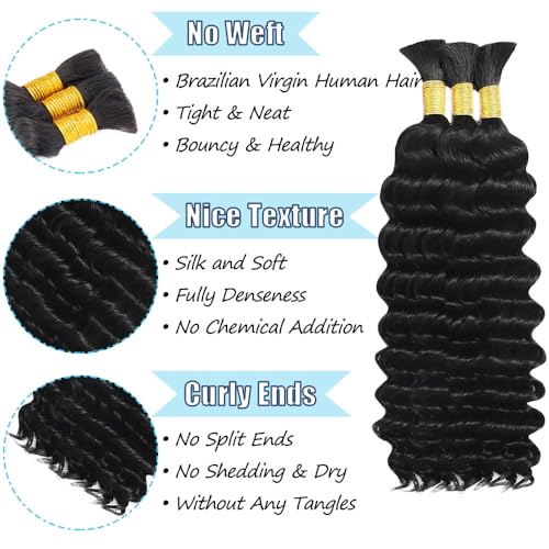 Human Braiding Hair For Boho Braids 22 Inch Natural Deep Curly Bulk