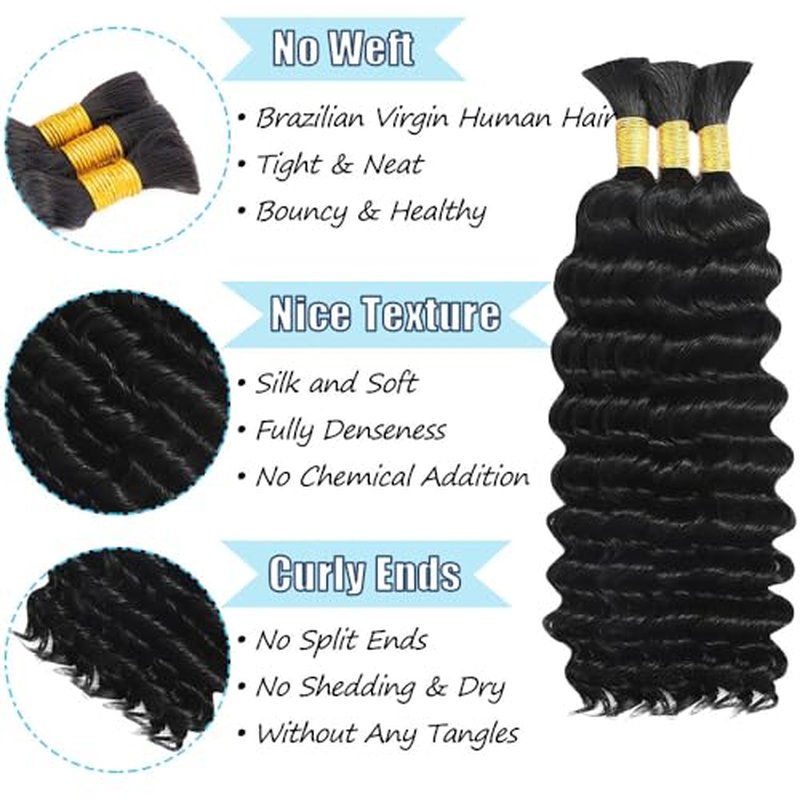 Brazilian Virgin Hair Bundle Deep Wave Boho Braids 18" 150G