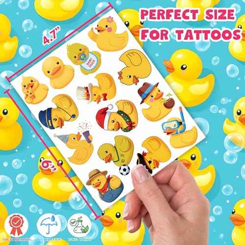 52 PCS Rubber Duck Temporary Tattoos for Kids, Yellow Duck Themed Tattoos for Birthday Party Supplies Party Favors Super Cute Tattoo Stickers for Kids Boys Girls Party Bag Filler Accessories Pool
