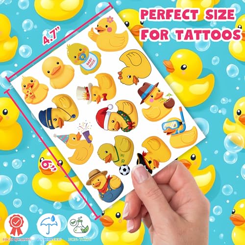 52 PCS Rubber Duck Temporary Tattoos for Kids, Yellow Duck Themed Tattoos for Birthday Party Supplies Party Favors Super Cute Tattoo Stickers for Kids Boys Girls Party Bag Filler Accessories Pool