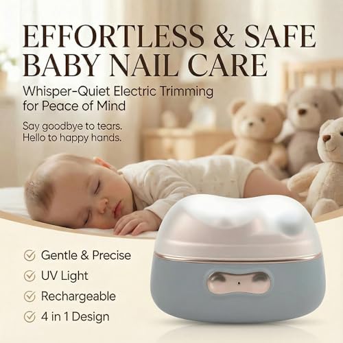 Electric Nail Clipper with 2 Speeds & UV Light, 2026 New 4 in 1 Electric Nail Trimmer with Nail Clip Storage, USB Rechargeable Automatic Nail Clipper for Babies, Seniors and Adults - Gray