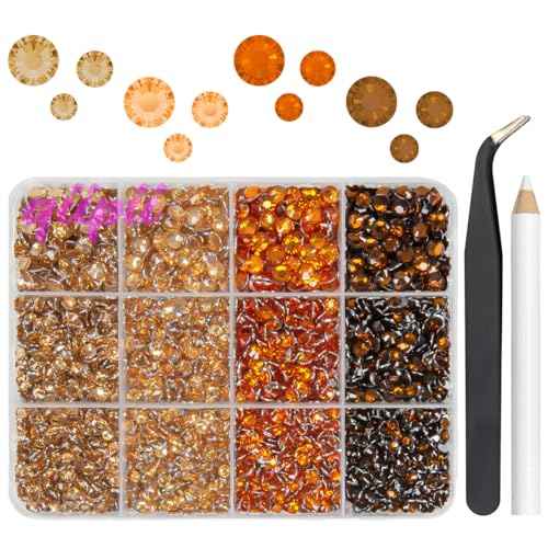 Resin Rhinestones for Bedazzling Crafting 3mm 4mm 5mm 4 Color Champange Golden Orange Brown Flatback Crystal Gems Stones Bulk Crystals Diamonds for Nails Face Makeup Tumblers Bottles DIY Crafts