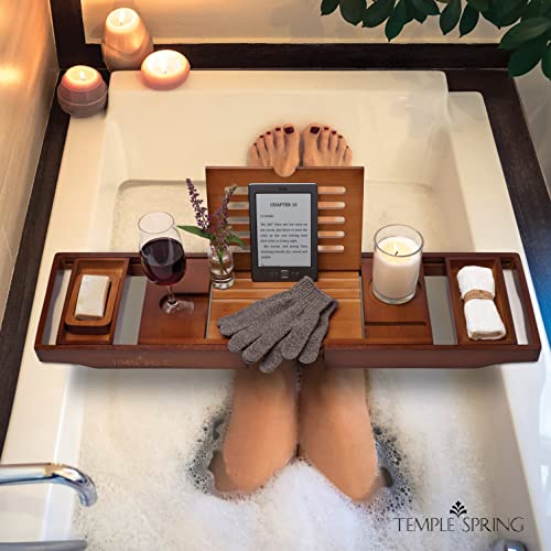 Expandable Bamboo Bathtub Tray with Book Stand