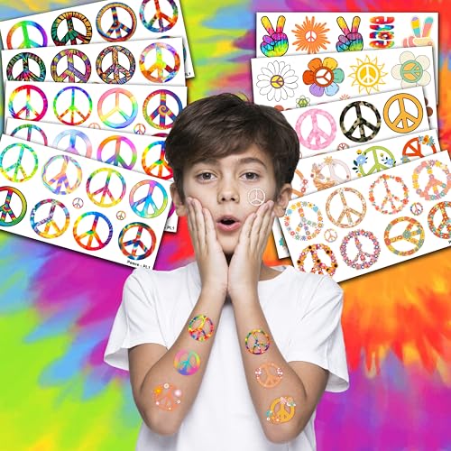 100 PCS Hippie Peace Tie Dye Temporary Tattoos