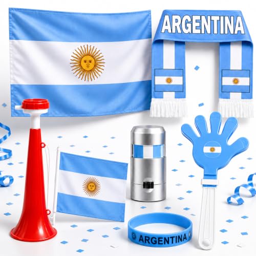 Argentina Soccer Fan Party Supplies Set with Flag, Horn, Scarf & Clapper