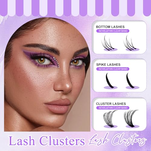 DIY Wispy Lash Extension Kit Individual Spike Manga Lash Clusters Kit with Bottom Lashes, Lash Bond and Seal, Lash Tweezers Eyelash Extension Kit for Self Use(40+50,12-18mm,0.07D,Kit)