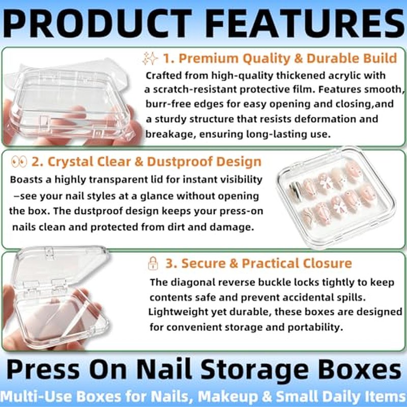 12-Pack Clear Acrylic Press-On Nail Storage Box with Tape