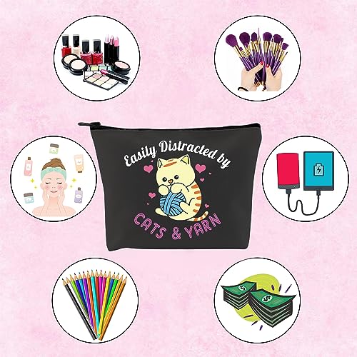 TSOTMO Cat Toys Gift - Easily Distracted By Cats and Yarn Bag for Knitters, Cat Lover