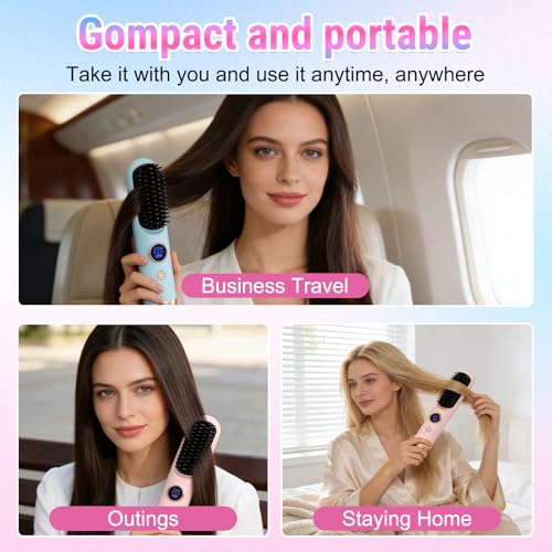 Cordless Hair Straightener Brush for Short Hair, Ceramic 9 Temps